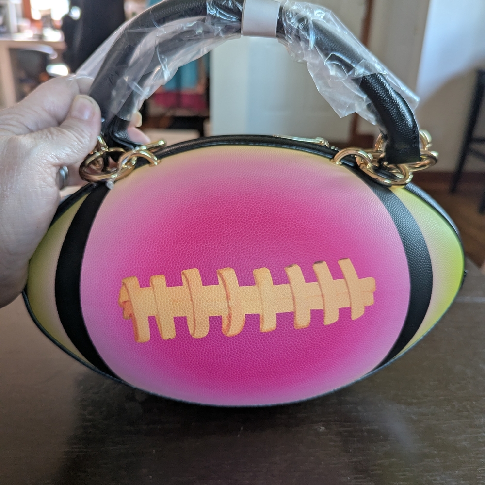 Stylish Pink and Yellow Football-Shaped Women's Bag